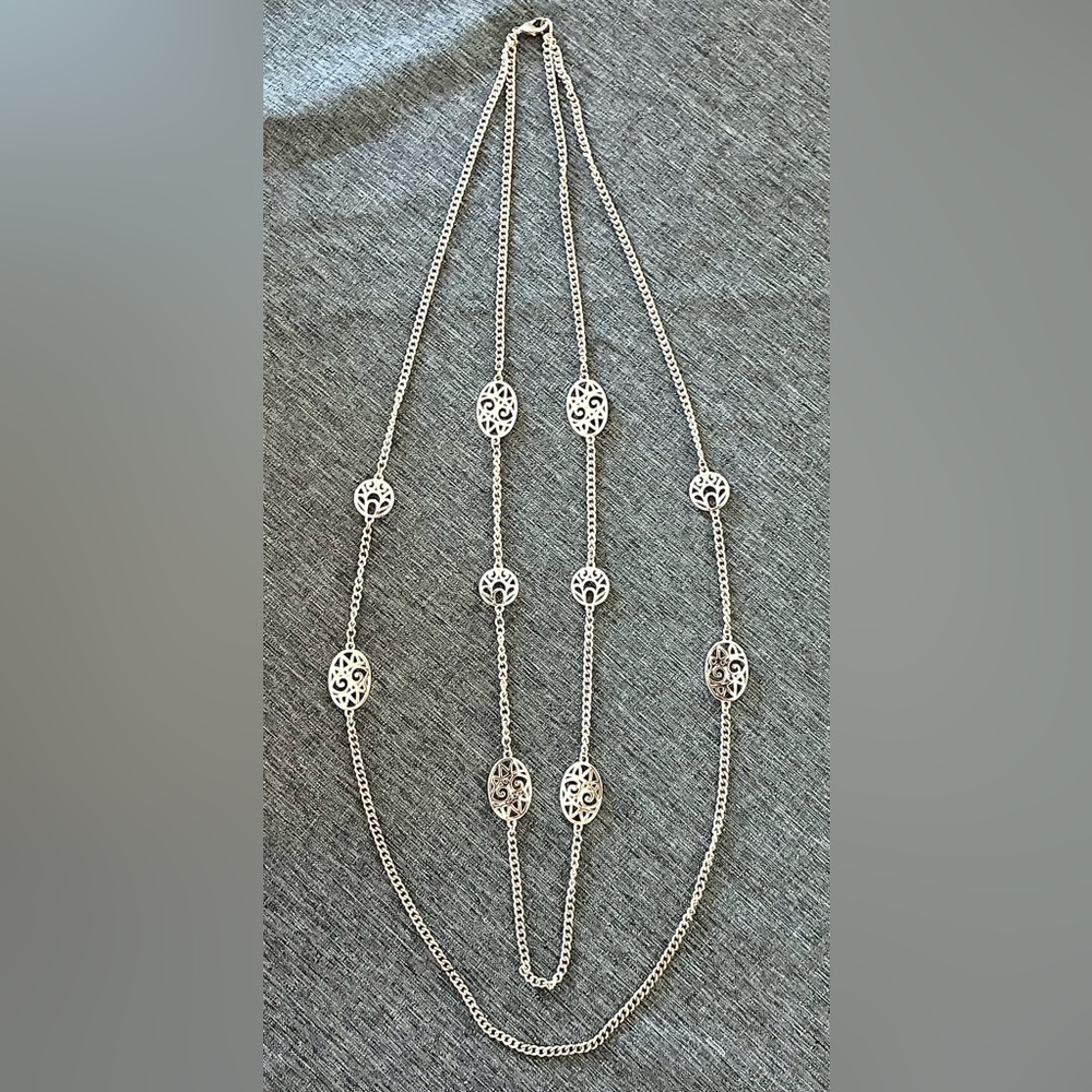 NECKLACE FASHION Double Strand Necklace with Intricate Round & Oval Shapes 34”